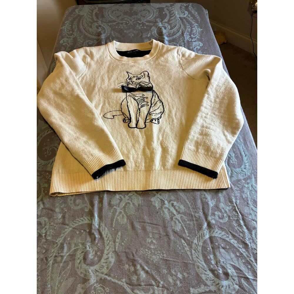 On 12th Vintage Cat Sweater Novelty Animal Knit Cottagecore Grandma Pullover